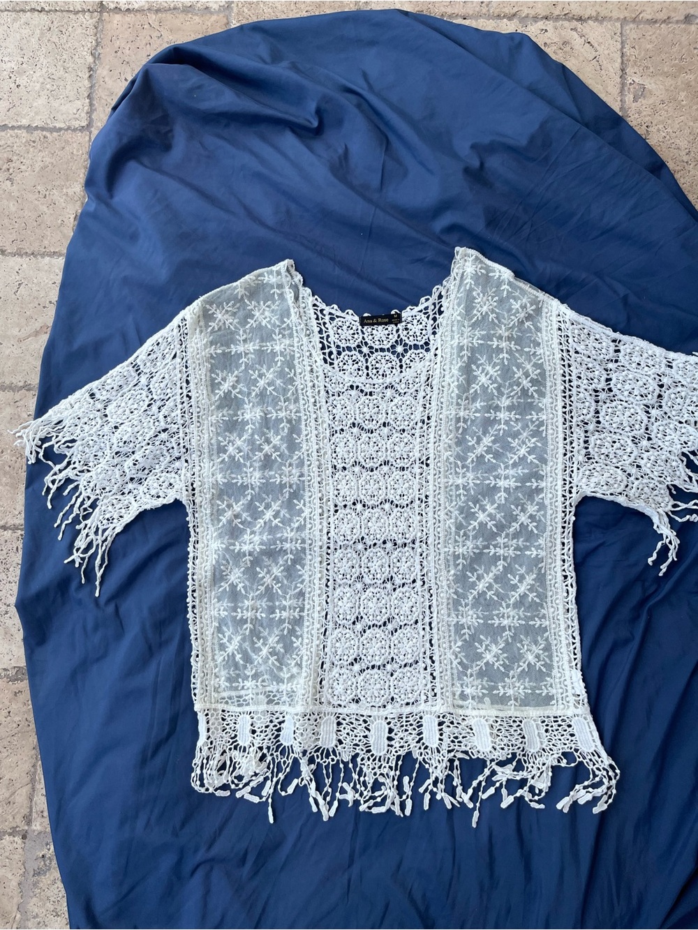 Boho Lace Crochet Fringe Top - White